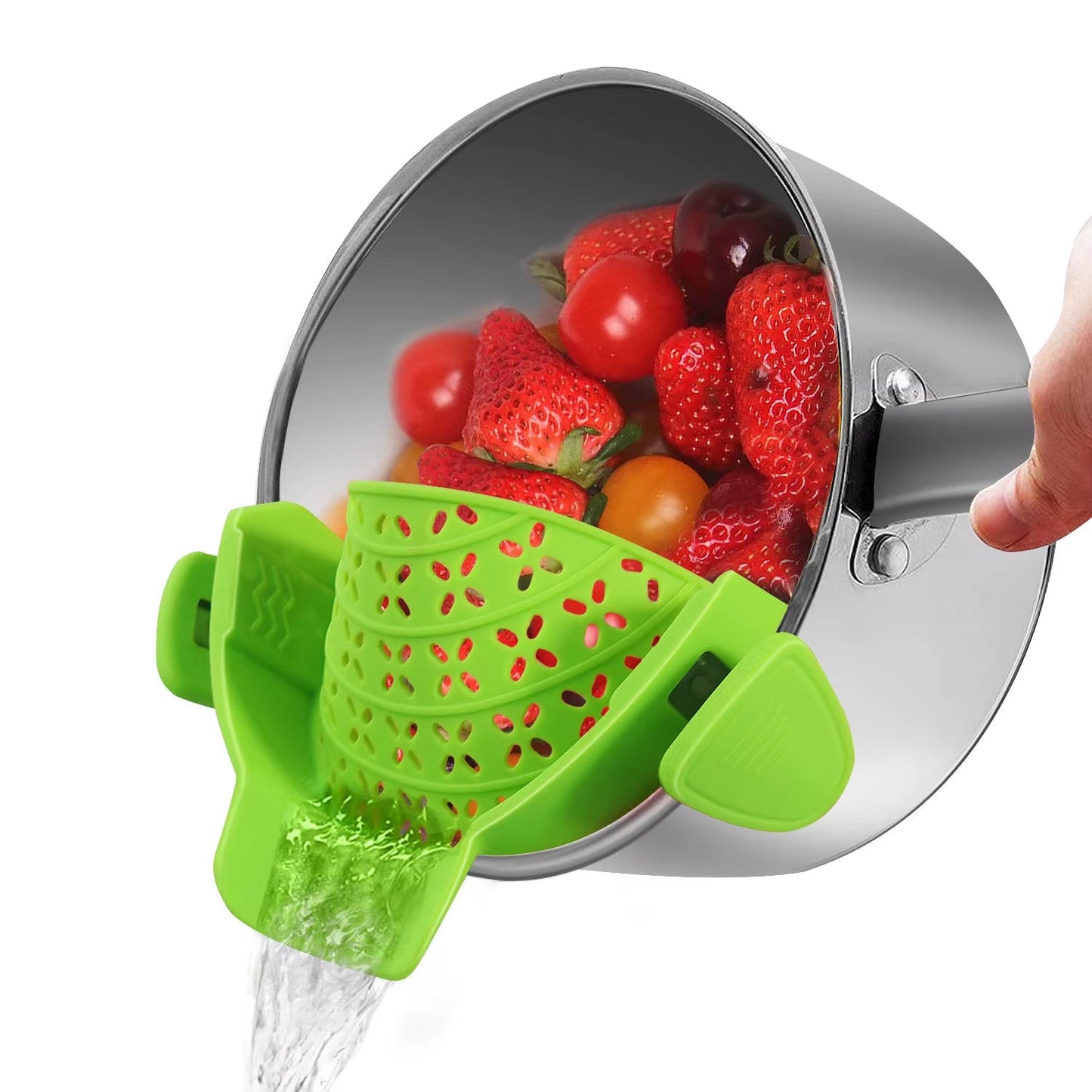 Universal Silicone Clip-On Pan Pot Strainer: Anti-Spill, Food-Grade Colander for Pasta, Fruits, and Vegetables