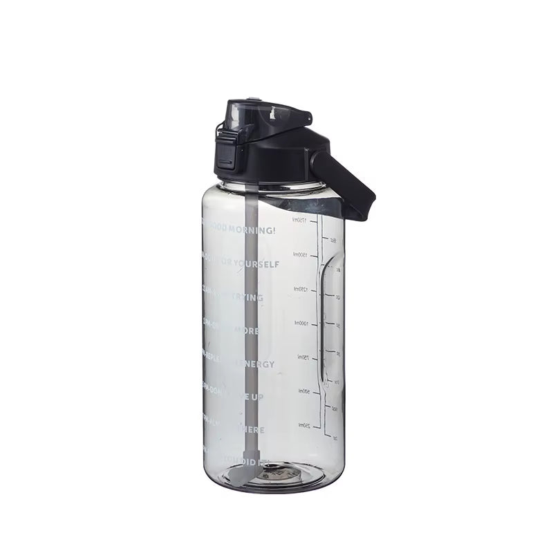 2000mL Sports Drinking Bottle with Time Marker: Large Capacity Fitness Water Bottle for Men and Women