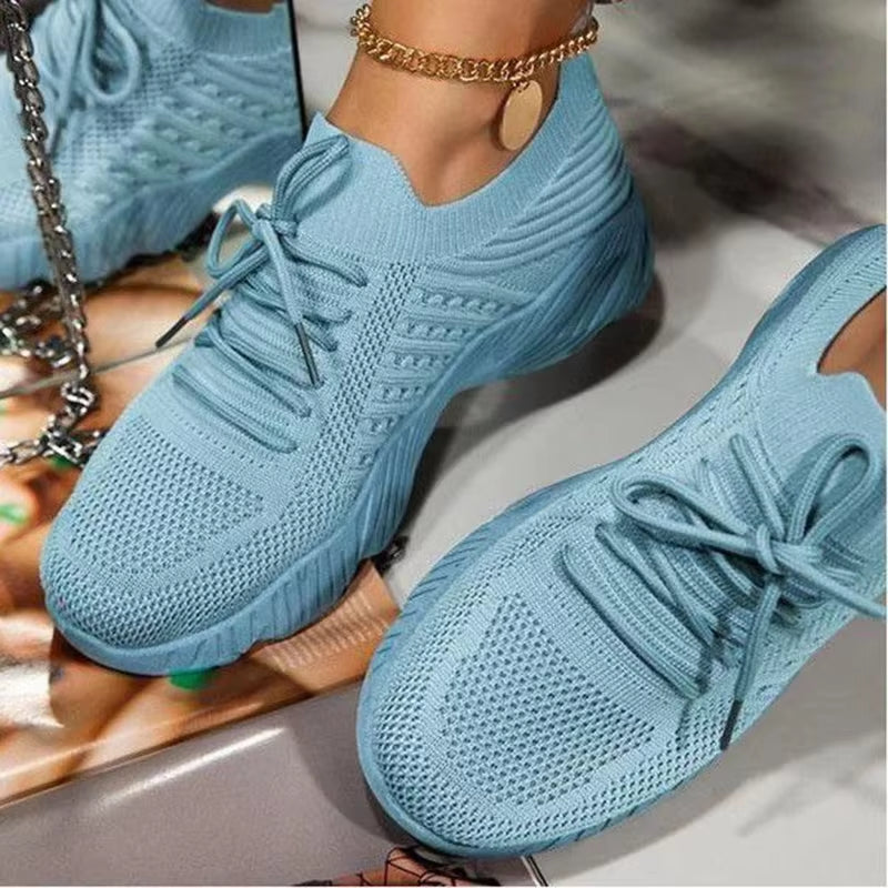 Breathable Mesh Women’s Sneakers – Lace-Up Casual Vulcanized Platform Shoes, Lightweight Trainers