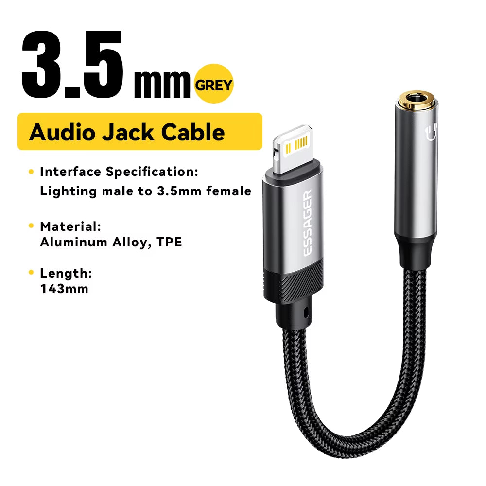 Essager Type C/Lightning to 3.5mm Jack AUX Cable for Various Devices