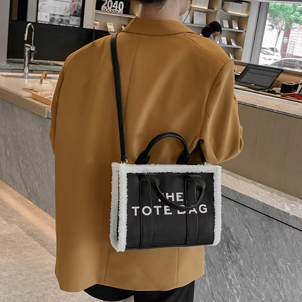 Tote Bag: Fashionable and Versatile Tote Bag with Soft Lamb Wool Stitching
