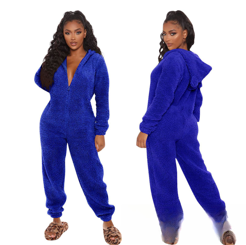 Women's Autumn and Winter Plush One-Piece Pajamas