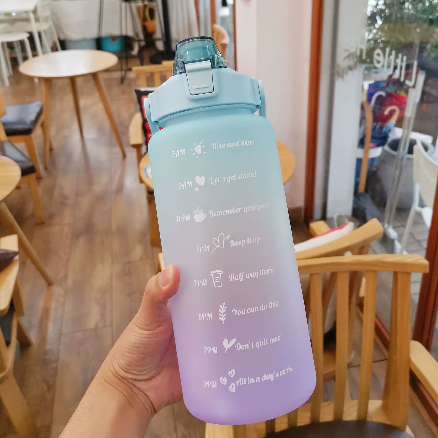 2000mL Sports Drinking Bottle with Time Marker: Large Capacity Fitness Water Bottle for Men and Women