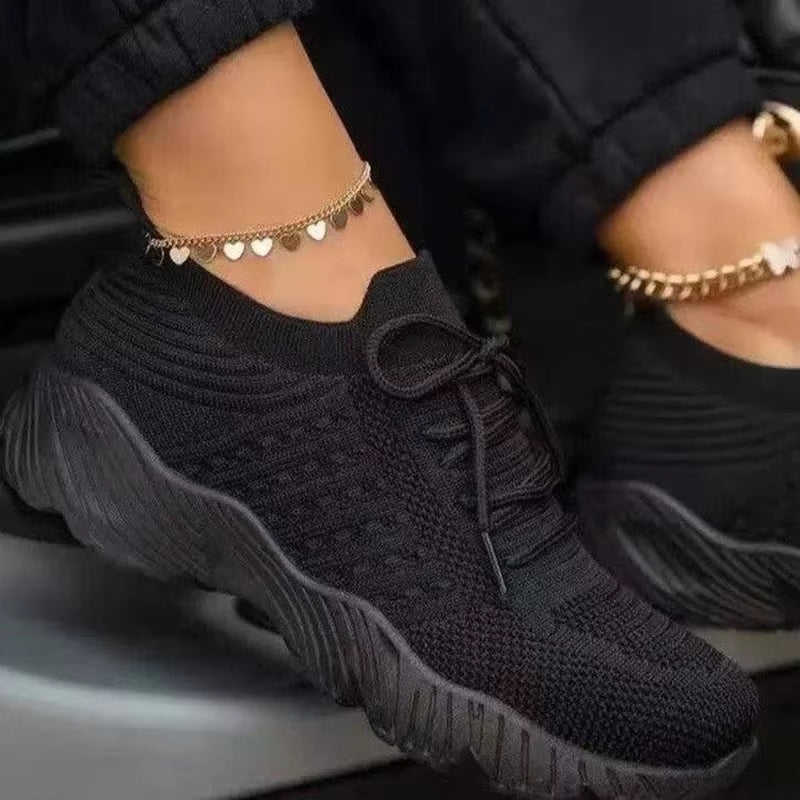Breathable Mesh Women’s Sneakers – Lace-Up Casual Vulcanized Platform Shoes, Lightweight Trainers