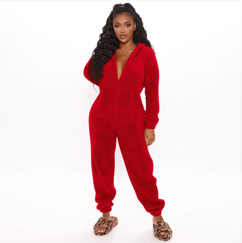Women's Autumn and Winter Plush One-Piece Pajamas