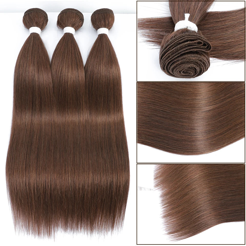 Bone Straight Hair Bundles – Synthetic Yaki Straight Extensions, Full-End Long Ponytail Weaving for Women