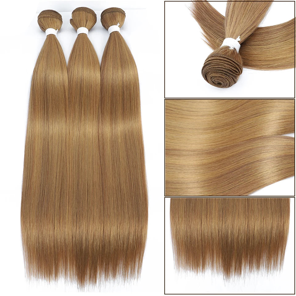 Bone Straight Hair Bundles – Synthetic Yaki Straight Extensions, Full-End Long Ponytail Weaving for Women