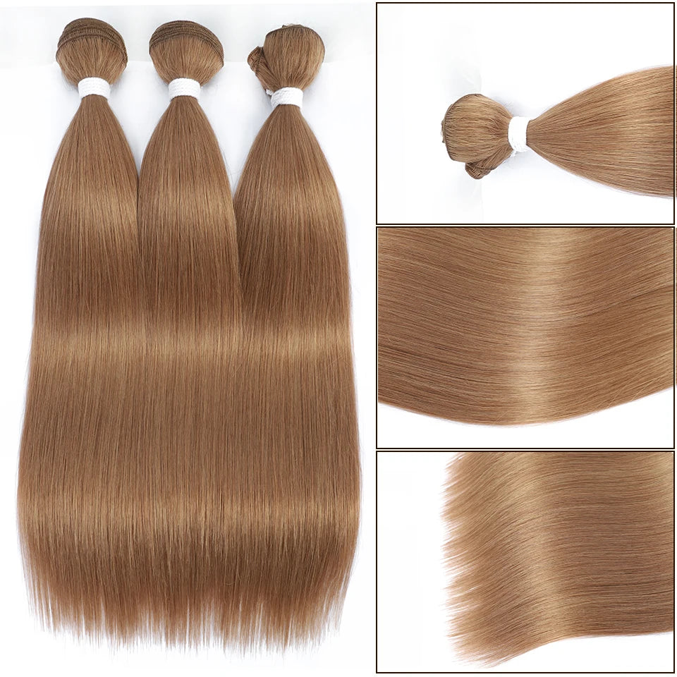 Bone Straight Hair Bundles – Synthetic Yaki Straight Extensions, Full-End Long Ponytail Weaving for Women