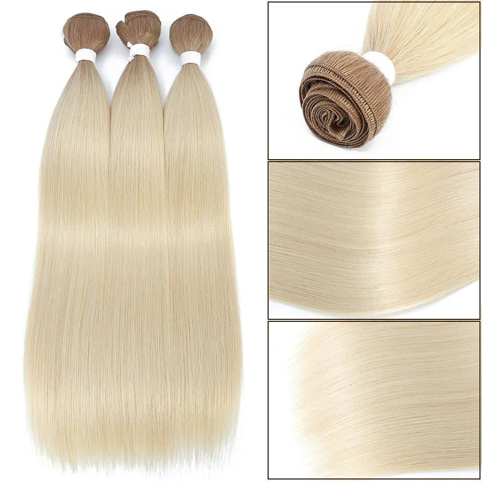 Bone Straight Hair Bundles – Synthetic Yaki Straight Extensions, Full-End Long Ponytail Weaving for Women