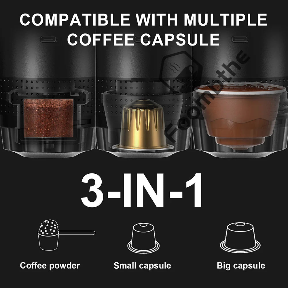 Wireless Portable Espresso Machine – 3-in-1 Coffee Maker for Car, Home & Camping, Compatible with Capsules & Powder