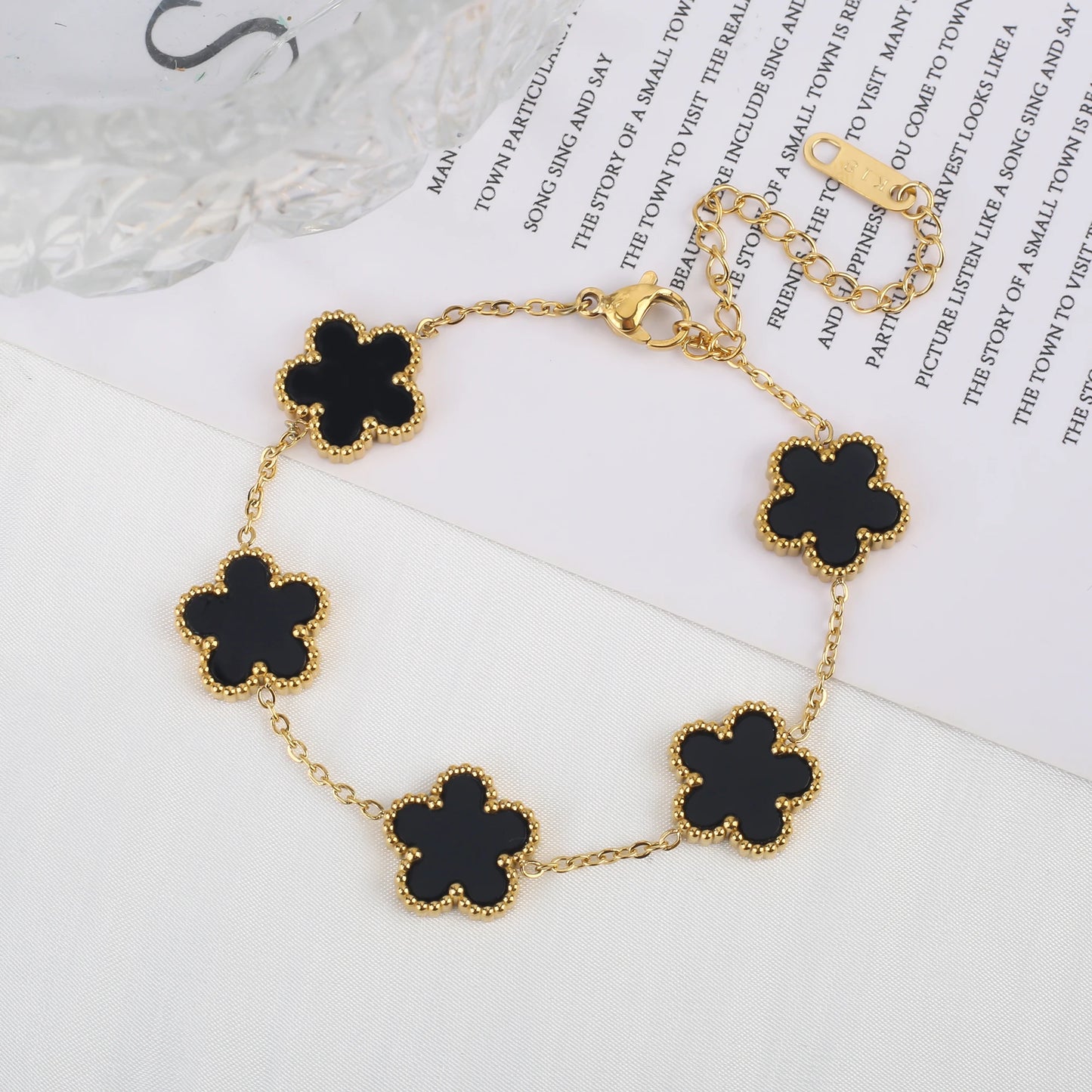 Classic Luxury Stainless Steel Bracelet β Adjustable Five-Flower Clover Design for Women, Fashion Jewelry