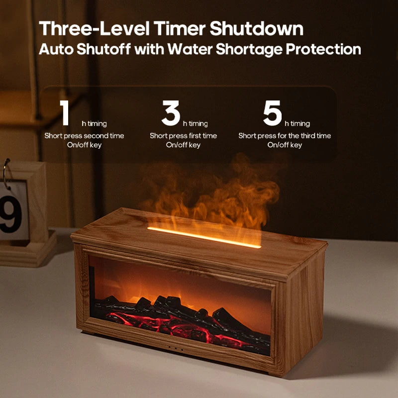 Kinscoter Mini Fireplace Aroma Diffuser – Colorful Flame, 280ml Waterless Humidifier with Auto-Off, Timer & Remote Control