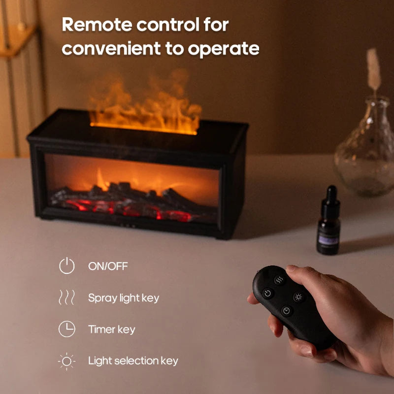 Kinscoter Mini Fireplace Aroma Diffuser – Colorful Flame, 280ml Waterless Humidifier with Auto-Off, Timer & Remote Control