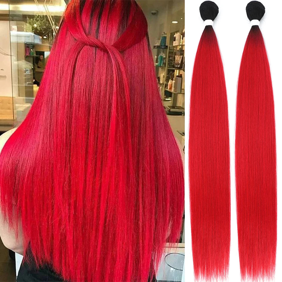 Bone Straight Hair Bundles – Synthetic Yaki Straight Extensions, Full-End Long Ponytail Weaving for Women
