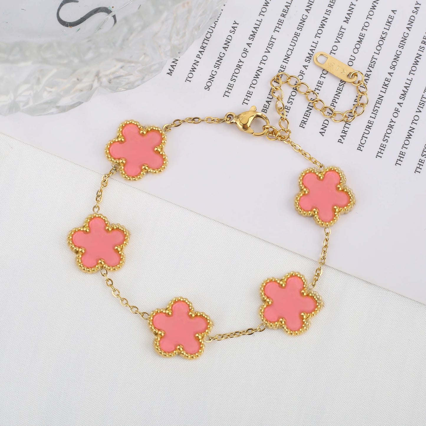 Classic Luxury Stainless Steel Bracelet β Adjustable Five-Flower Clover Design for Women, Fashion Jewelry