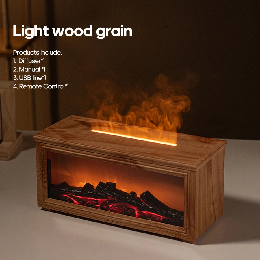 Kinscoter Mini Fireplace Aroma Diffuser – Colorful Flame, 280ml Waterless Humidifier with Auto-Off, Timer & Remote Control