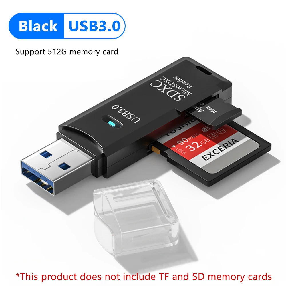 USB 2.0/3.0 Card Reader 2-in-1 – High-Speed TF/Micro SD Memory Card Adapter for Laptop & PC