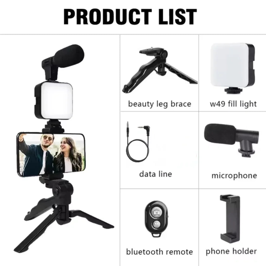 Phone Vlogging Kit with Tripod, LED Light & Mic β Starter Pack for TikTok, YouTube, Live Streaming & Content Creation
