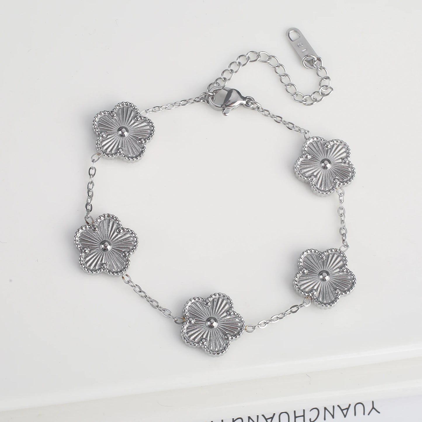 Classic Luxury Stainless Steel Bracelet β Adjustable Five-Flower Clover Design for Women, Fashion Jewelry