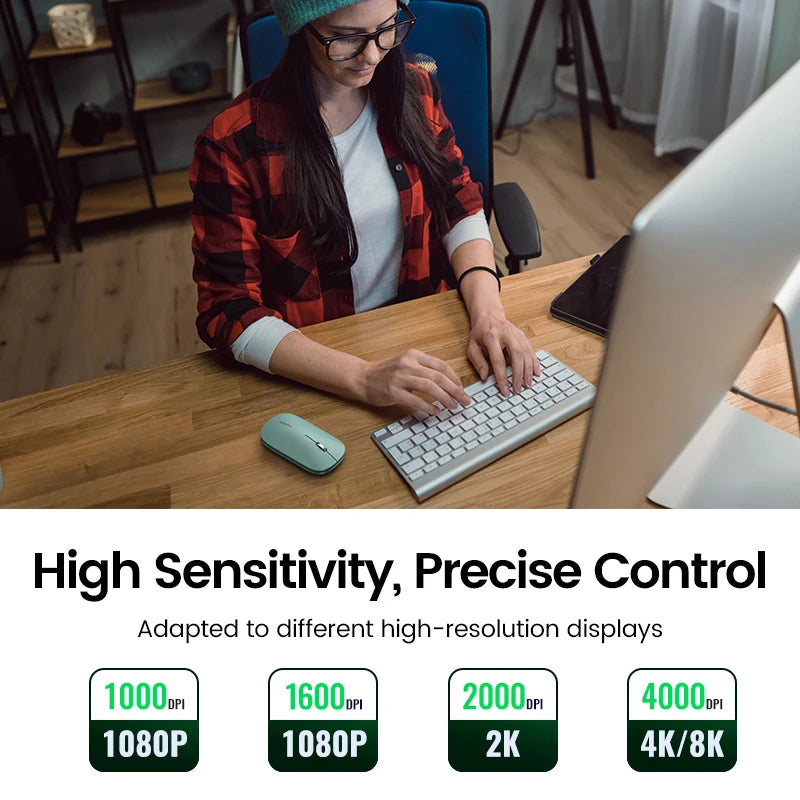 UGREEN Wireless Mouse – 4000 DPI, Silent Click 40dB, 2.4G Mouse for MacBook Pro M1/M2, iPad, Laptop & PC