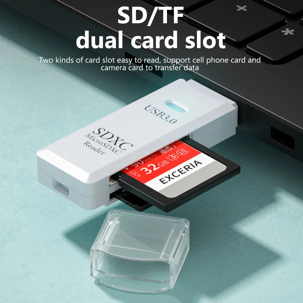 USB 2.0/3.0 Card Reader 2-in-1 – High-Speed TF/Micro SD Memory Card Adapter for Laptop & PC