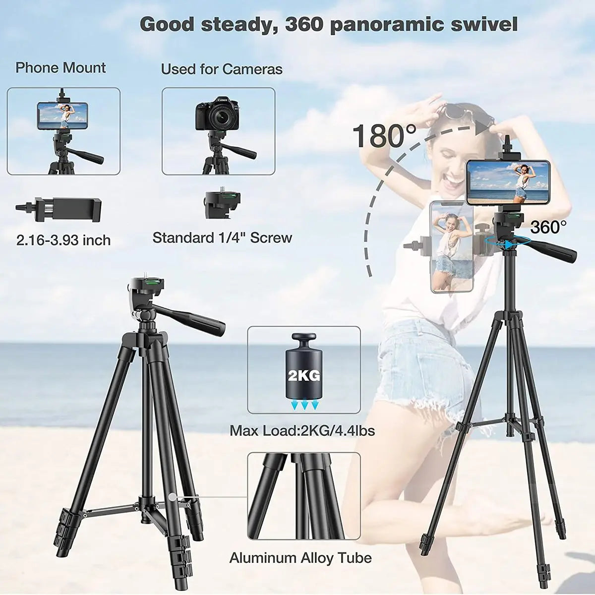 Tripod for Phone & Camera – Video Recording, Bluetooth Remote, Universal Camera & Smartphone Holder for Photography & Vlogging
