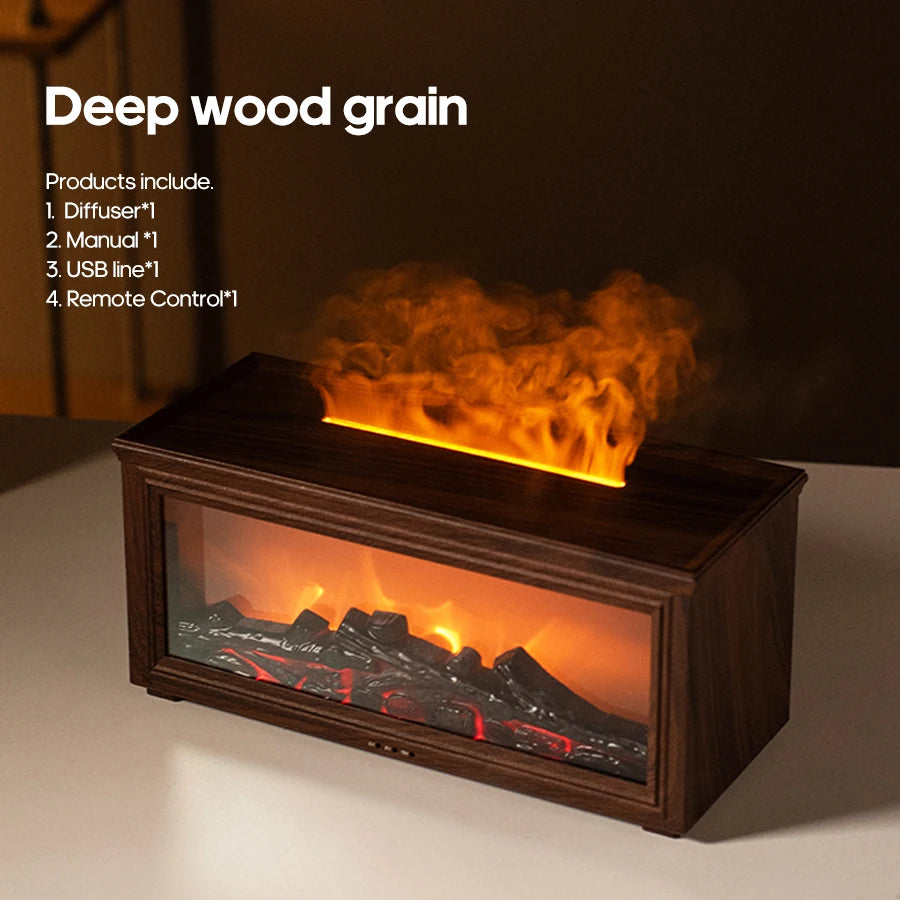 Kinscoter Mini Fireplace Aroma Diffuser – Colorful Flame, 280ml Waterless Humidifier with Auto-Off, Timer & Remote Control