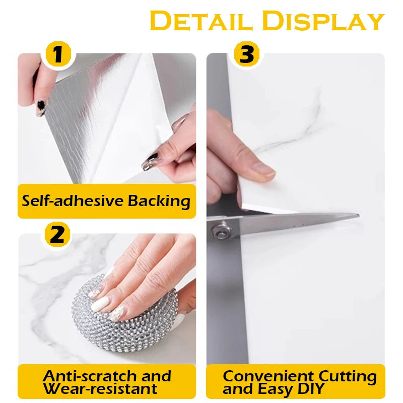 10–20pcs Marble PVC Floor Tiles – 30x60cm Self-Adhesive, Waterproof Peel & Stick Wall Stickers for Kitchen, Bathroom & Home Décor