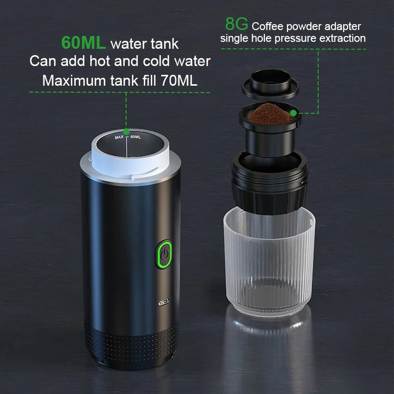 Wireless Portable Espresso Machine – 3-in-1 Coffee Maker for Car, Home & Camping, Compatible with Capsules & Powder