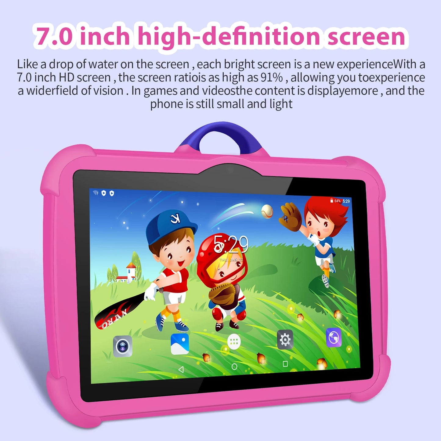 Kids Tablet 7-Inch Android – Quad-Core, 4GB RAM 64GB ROM, Educational Games & Learning Apps, Cartoon Design, Parental Control & Entertainment