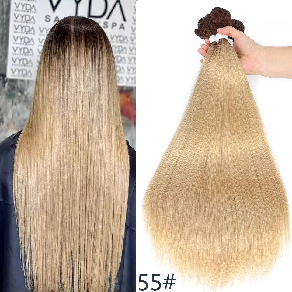 Bone Straight Hair Bundles – Synthetic Yaki Straight Extensions, Full-End Long Ponytail Weaving for Women