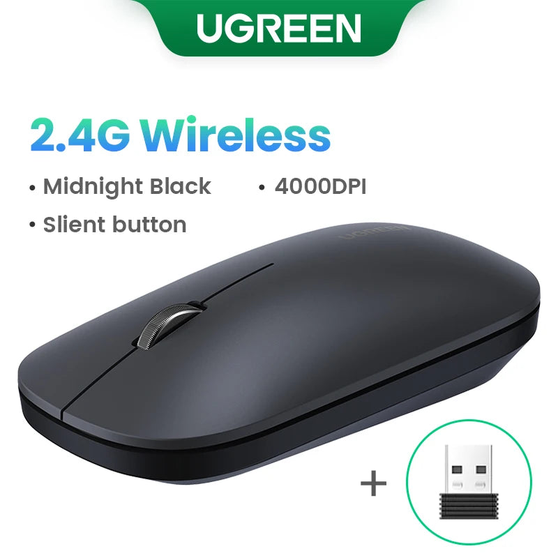 UGREEN Wireless Mouse – 4000 DPI, Silent Click 40dB, 2.4G Mouse for MacBook Pro M1/M2, iPad, Laptop & PC