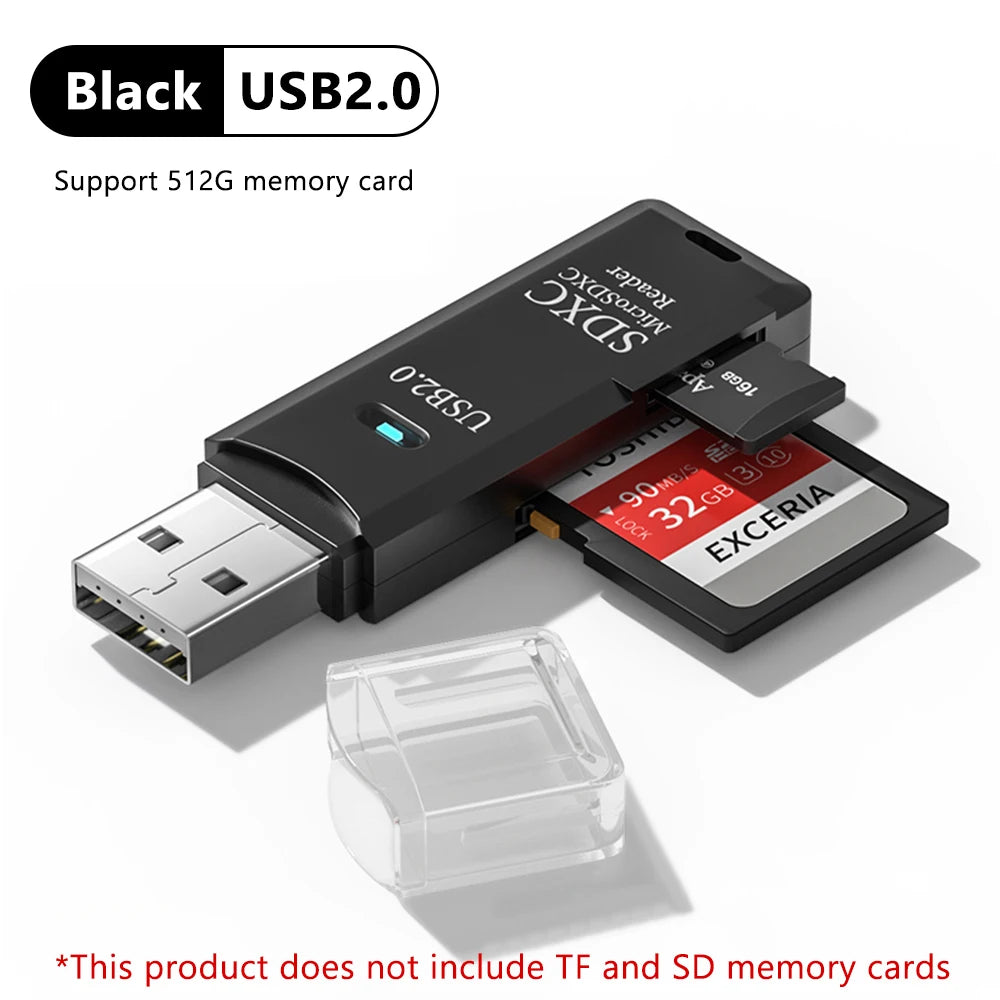 USB 2.0/3.0 Card Reader 2-in-1 – High-Speed TF/Micro SD Memory Card Adapter for Laptop & PC