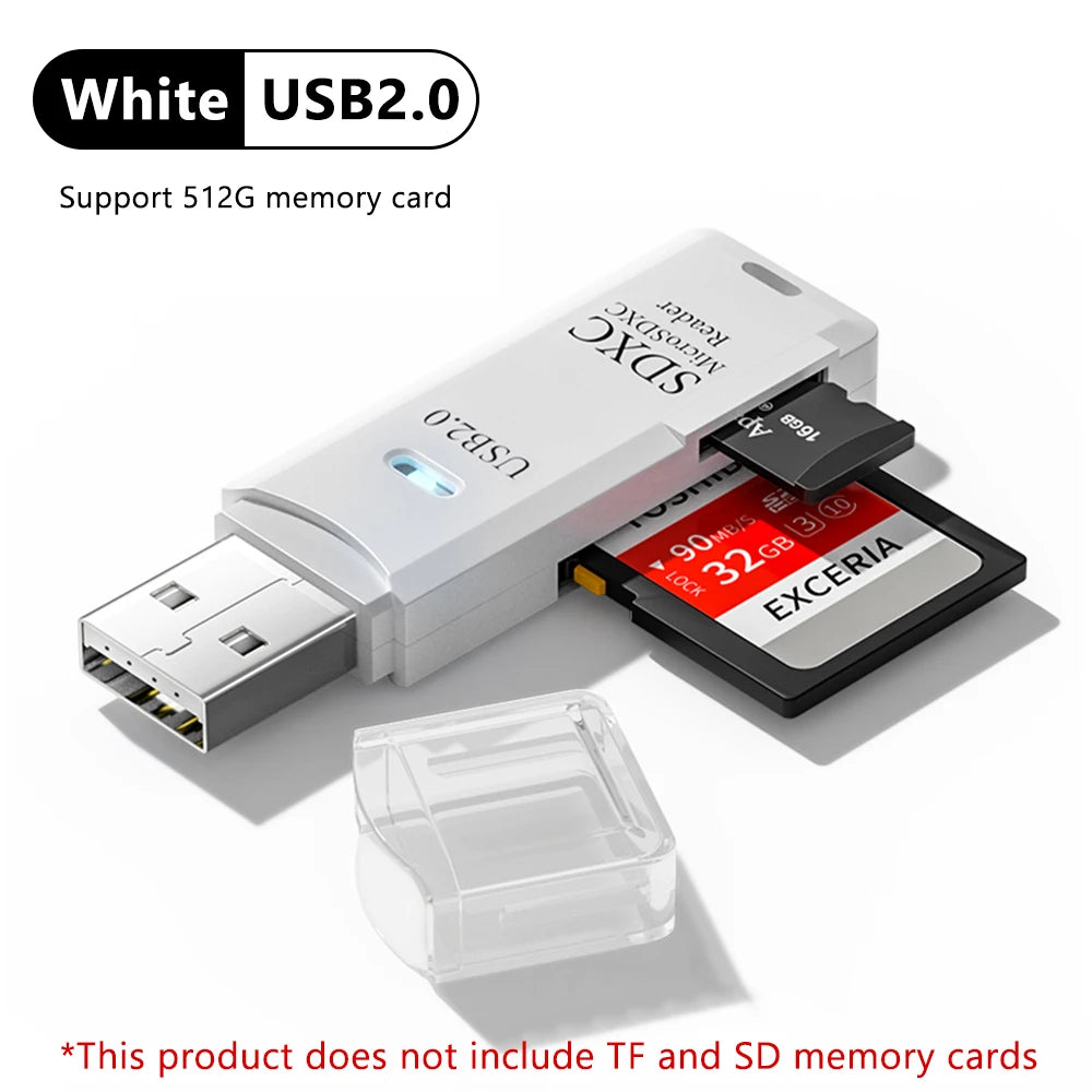 USB 2.0/3.0 Card Reader 2-in-1 – High-Speed TF/Micro SD Memory Card Adapter for Laptop & PC