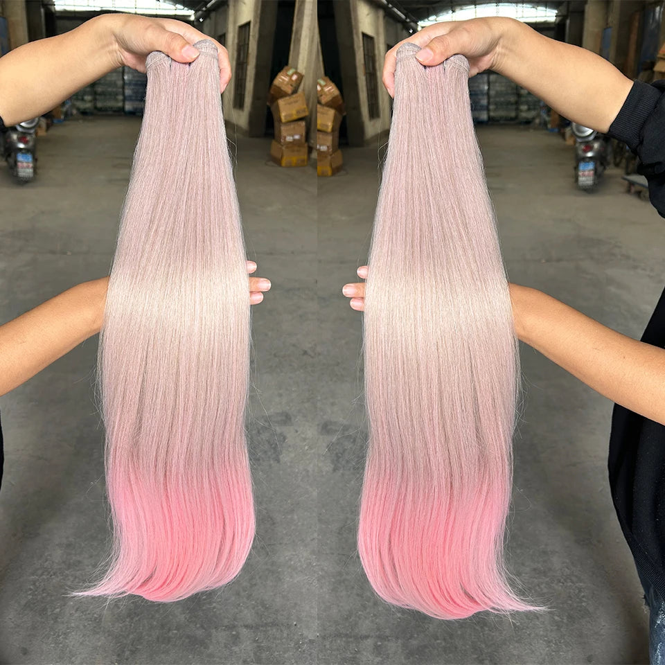 Bone Straight Hair Bundles – Synthetic Yaki Straight Extensions, Full-End Long Ponytail Weaving for Women