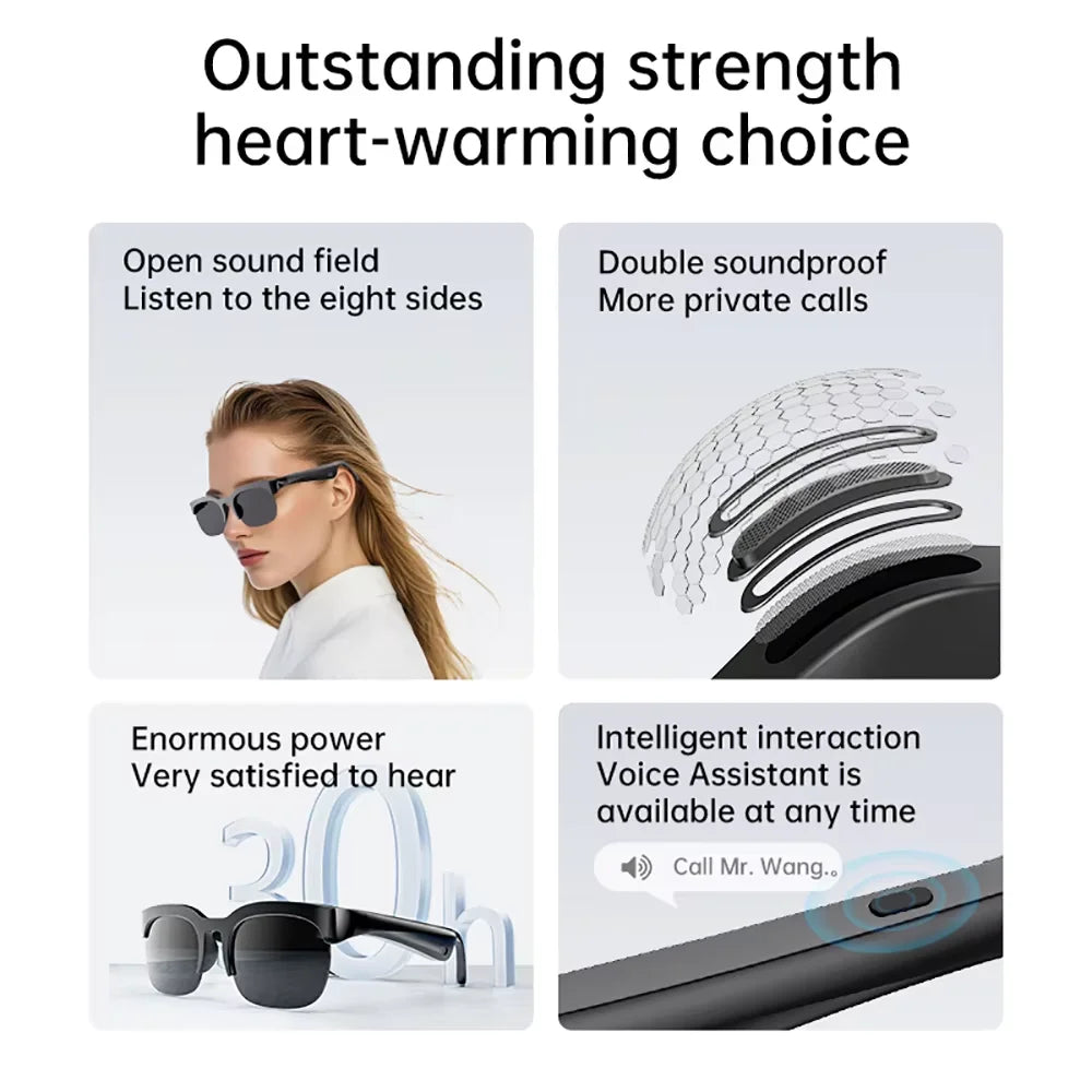 Smart Bluetooth Sunglasses – Built-in Headphones for Calls & Music, Ear Hook Earbuds for Sports & Driving