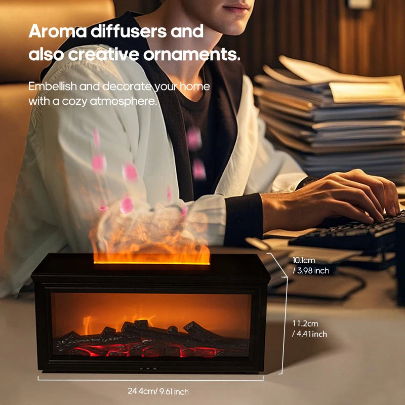 Kinscoter Mini Fireplace Aroma Diffuser – Colorful Flame, 280ml Waterless Humidifier with Auto-Off, Timer & Remote Control