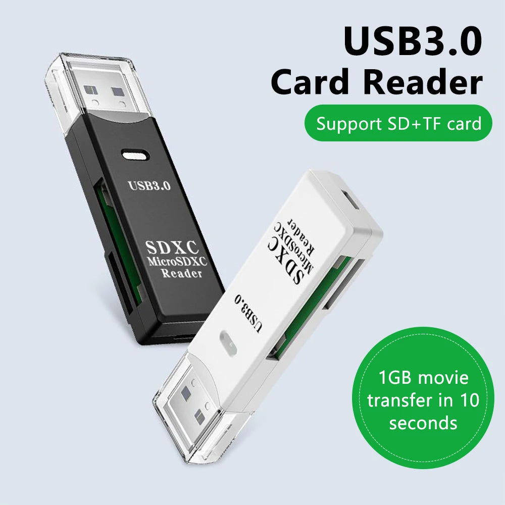 USB 2.0/3.0 Card Reader 2-in-1 – High-Speed TF/Micro SD Memory Card Adapter for Laptop & PC
