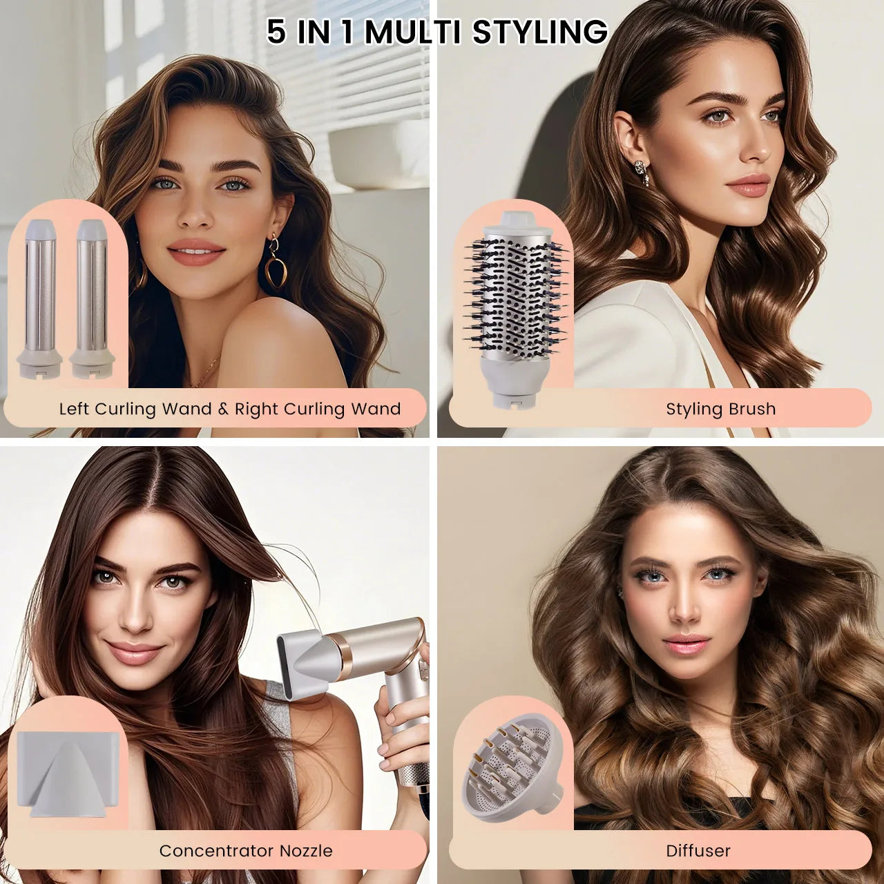 Hatteker 5-in-1 Hair Dryer & Styler β High-Speed 38,000 RPM Multi Hot Air Brush with Auto-Wrap Curlers