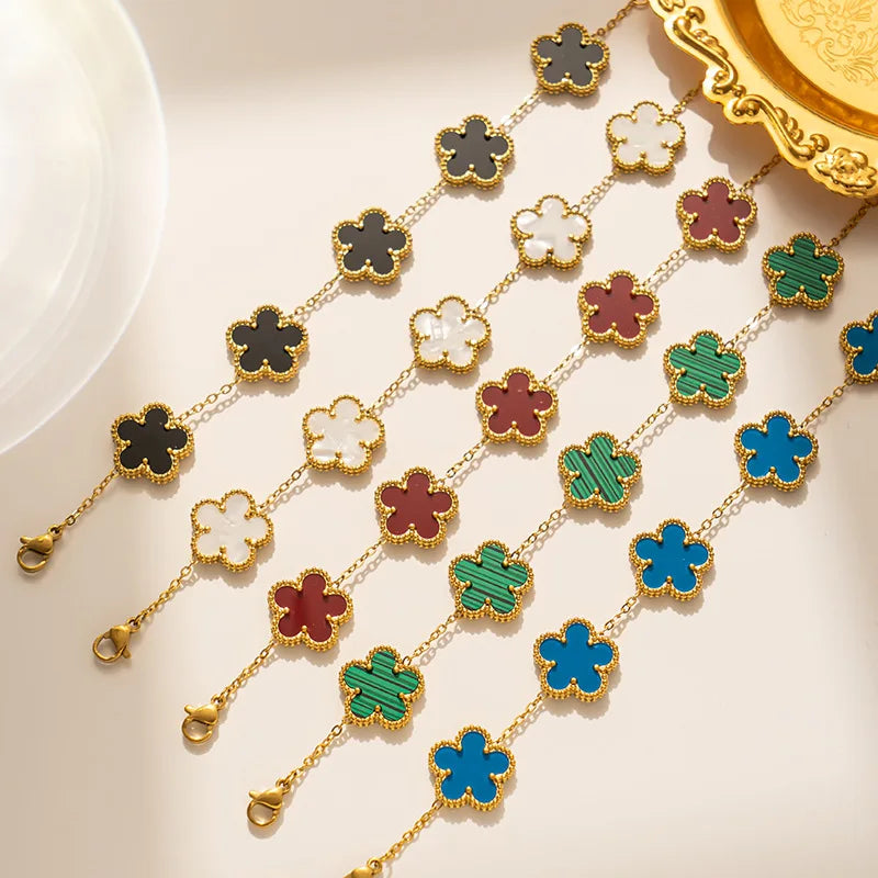 Classic Luxury Stainless Steel Bracelet β Adjustable Five-Flower Clover Design for Women, Fashion Jewelry
