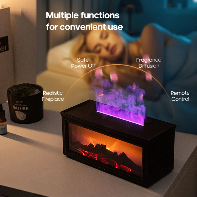 Kinscoter Mini Fireplace Aroma Diffuser – Colorful Flame, 280ml Waterless Humidifier with Auto-Off, Timer & Remote Control