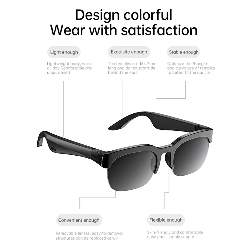 Smart Bluetooth Sunglasses – Built-in Headphones for Calls & Music, Ear Hook Earbuds for Sports & Driving