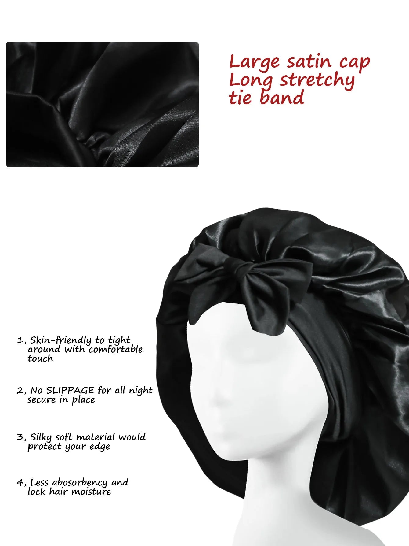 Satin Sleep Bonnet – Adjustable Silk Hair Bonnet with Tie Band for Women & Men, Nighttime Hair Protection