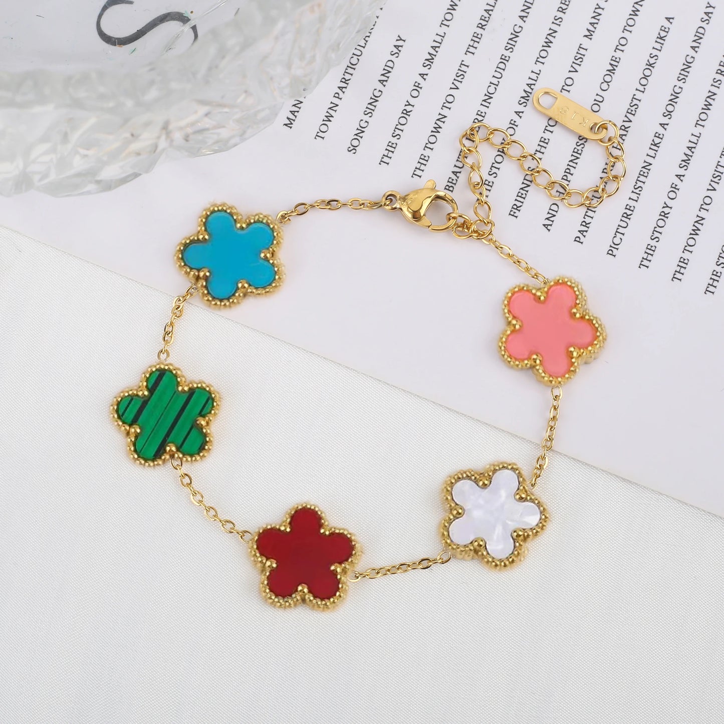 Classic Luxury Stainless Steel Bracelet β Adjustable Five-Flower Clover Design for Women, Fashion Jewelry