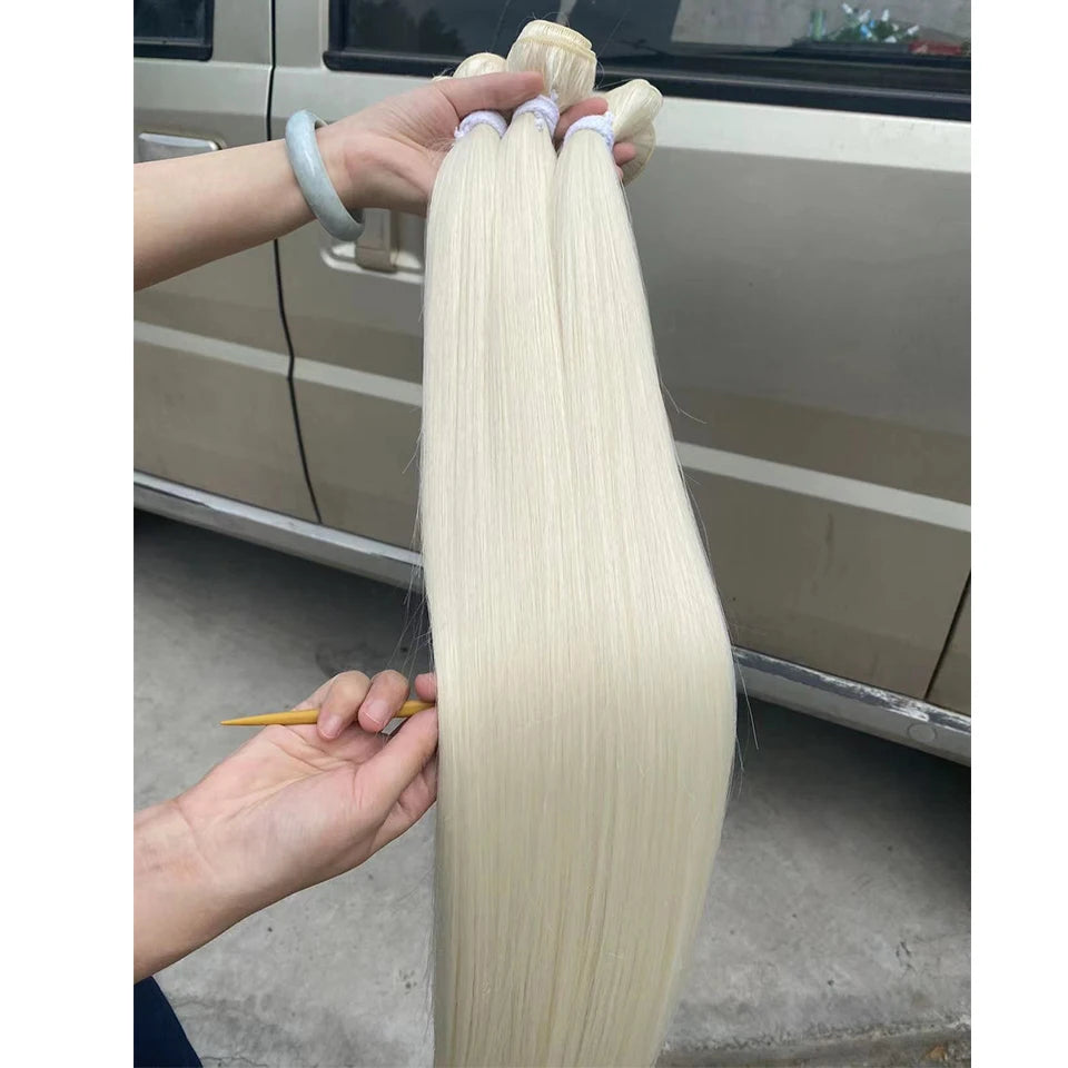 Bone Straight Hair Bundles – Synthetic Yaki Straight Extensions, Full-End Long Ponytail Weaving for Women