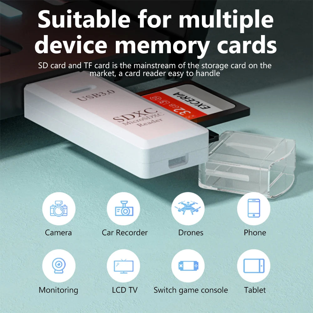 USB 2.0/3.0 Card Reader 2-in-1 – High-Speed TF/Micro SD Memory Card Adapter for Laptop & PC