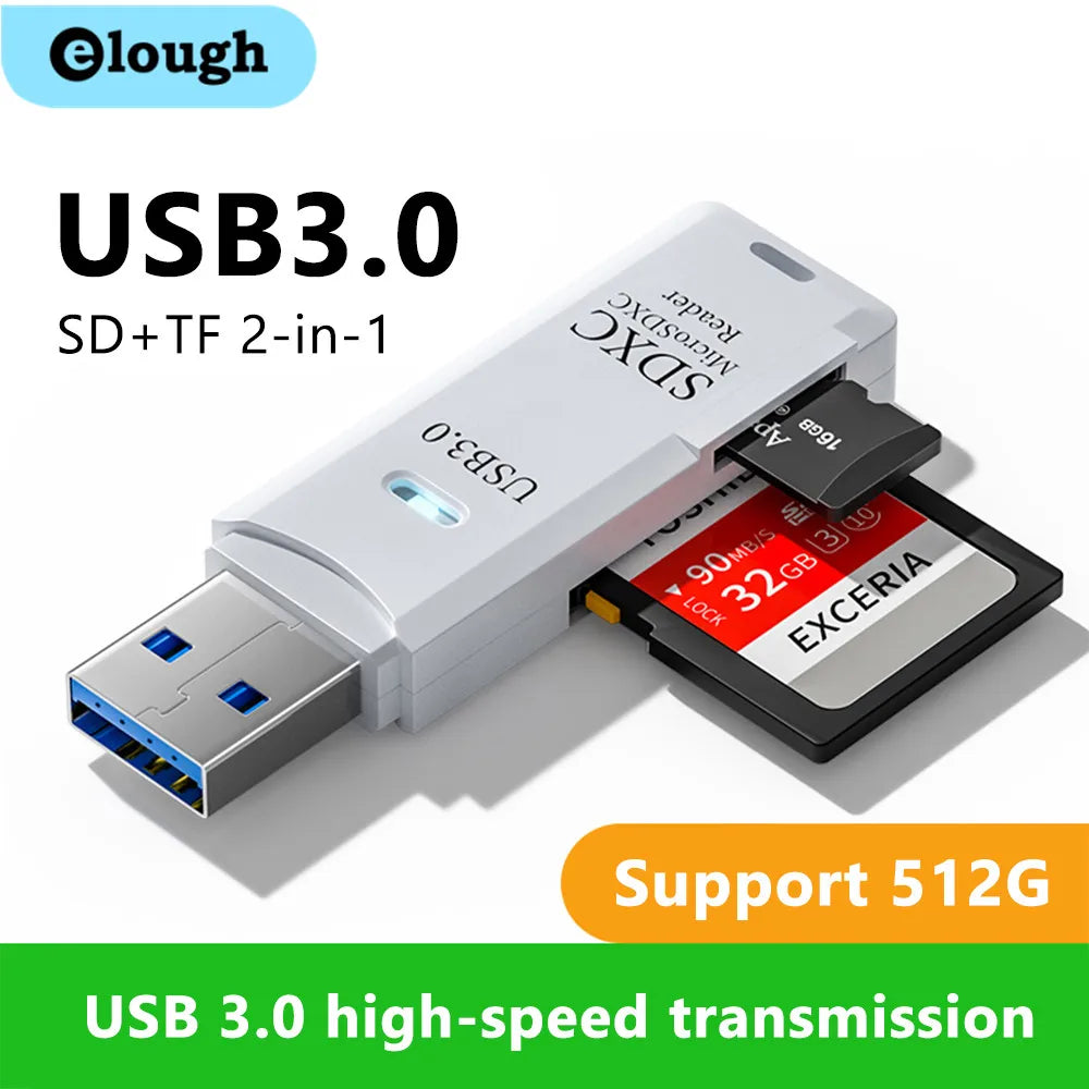 USB 2.0/3.0 Card Reader 2-in-1 – High-Speed TF/Micro SD Memory Card Adapter for Laptop & PC
