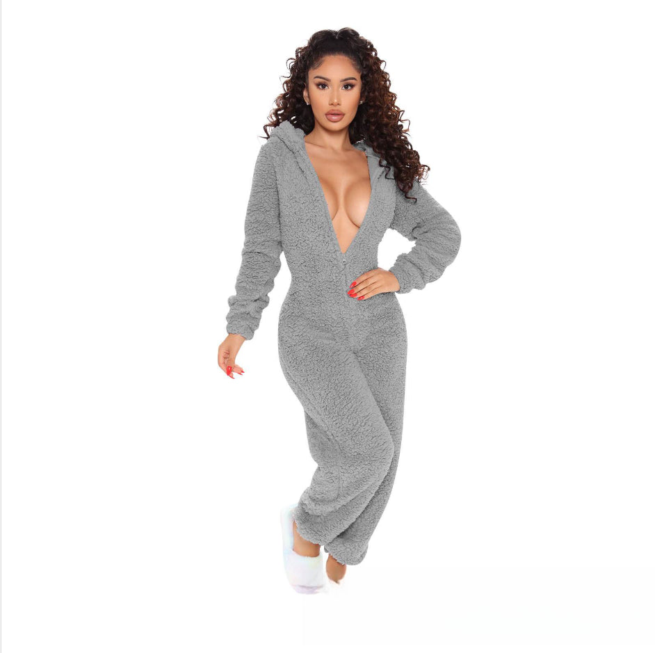 Women's Autumn and Winter Plush One-Piece Pajamas