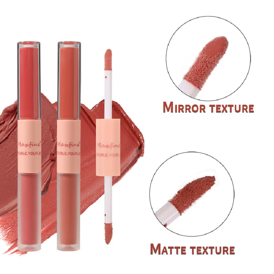 Double-Headed Lip Gloss: Long-Lasting, Waterproof, and Moisturizing with a Matte Velvet Finish