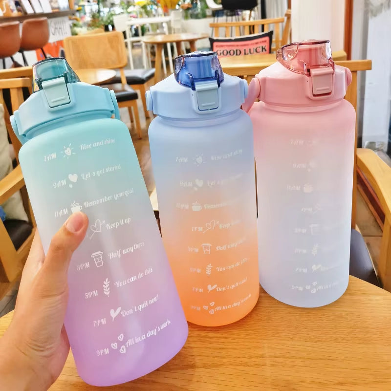 2000mL Sports Drinking Bottle with Time Marker: Large Capacity Fitness Water Bottle for Men and Women